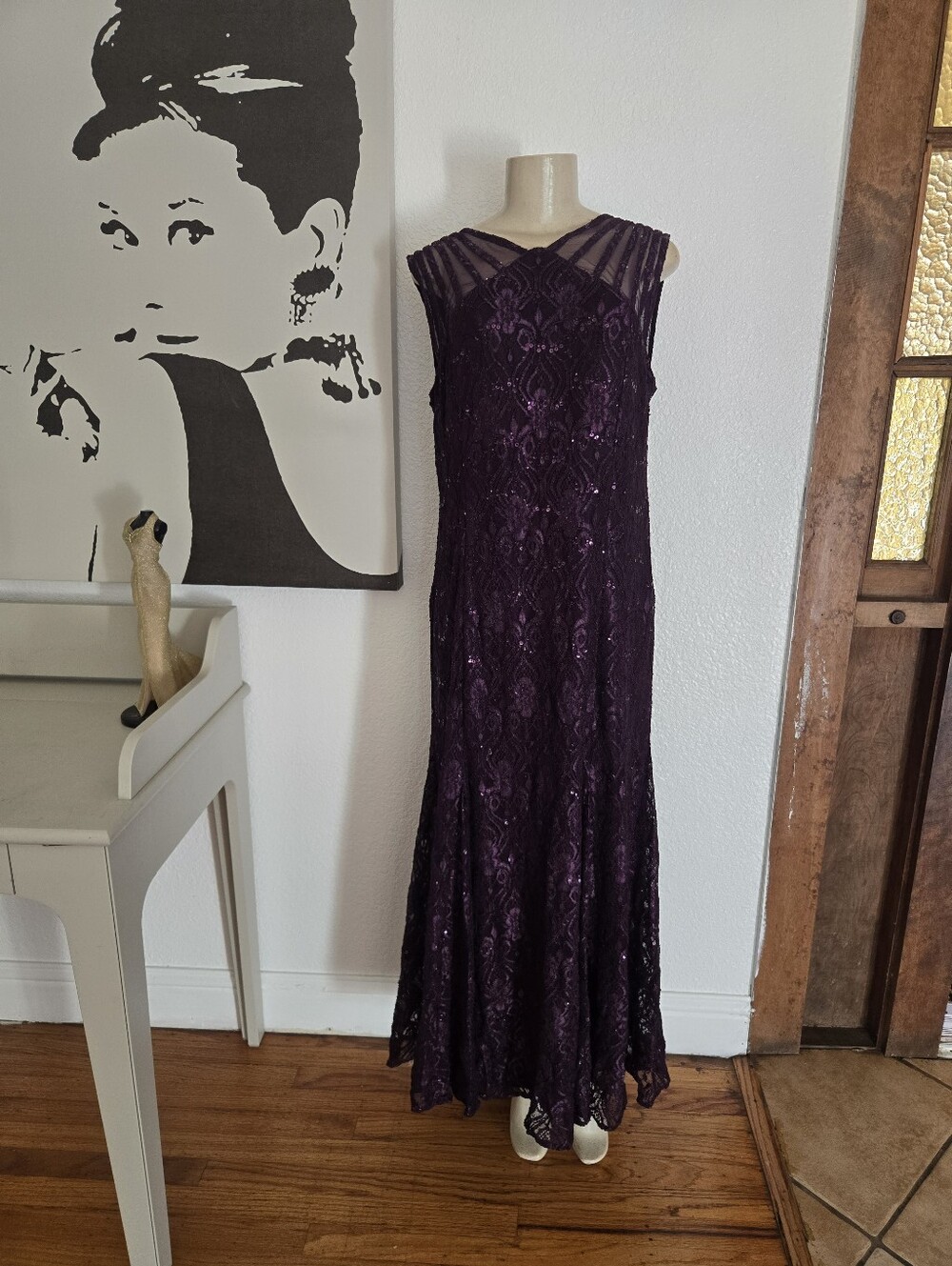 NWT Womens R&M Richards Elegant Women's Purple Lace Evening Gown Size 16